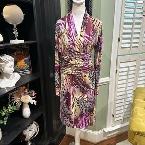 Ashro Tropical Purple and Burgundy Bodycon Dress Size Small